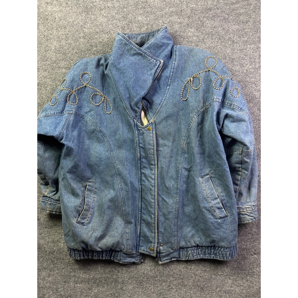 Komitor Denim Bomber Jacket Womens 18/20 Blue Vintage Rope Embroidery 80s 90s